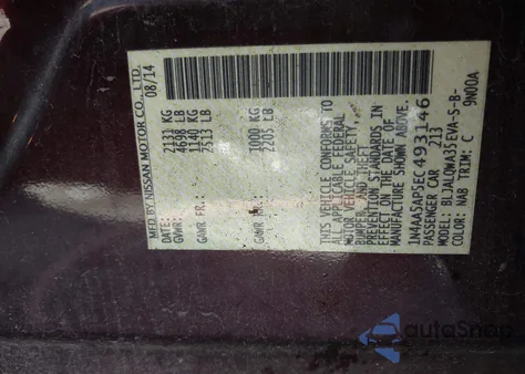 2014 Nissan Maxima 3.5 S/3.5 Sv from USA, damaged, VIN 1N4AA5AP5EC493146